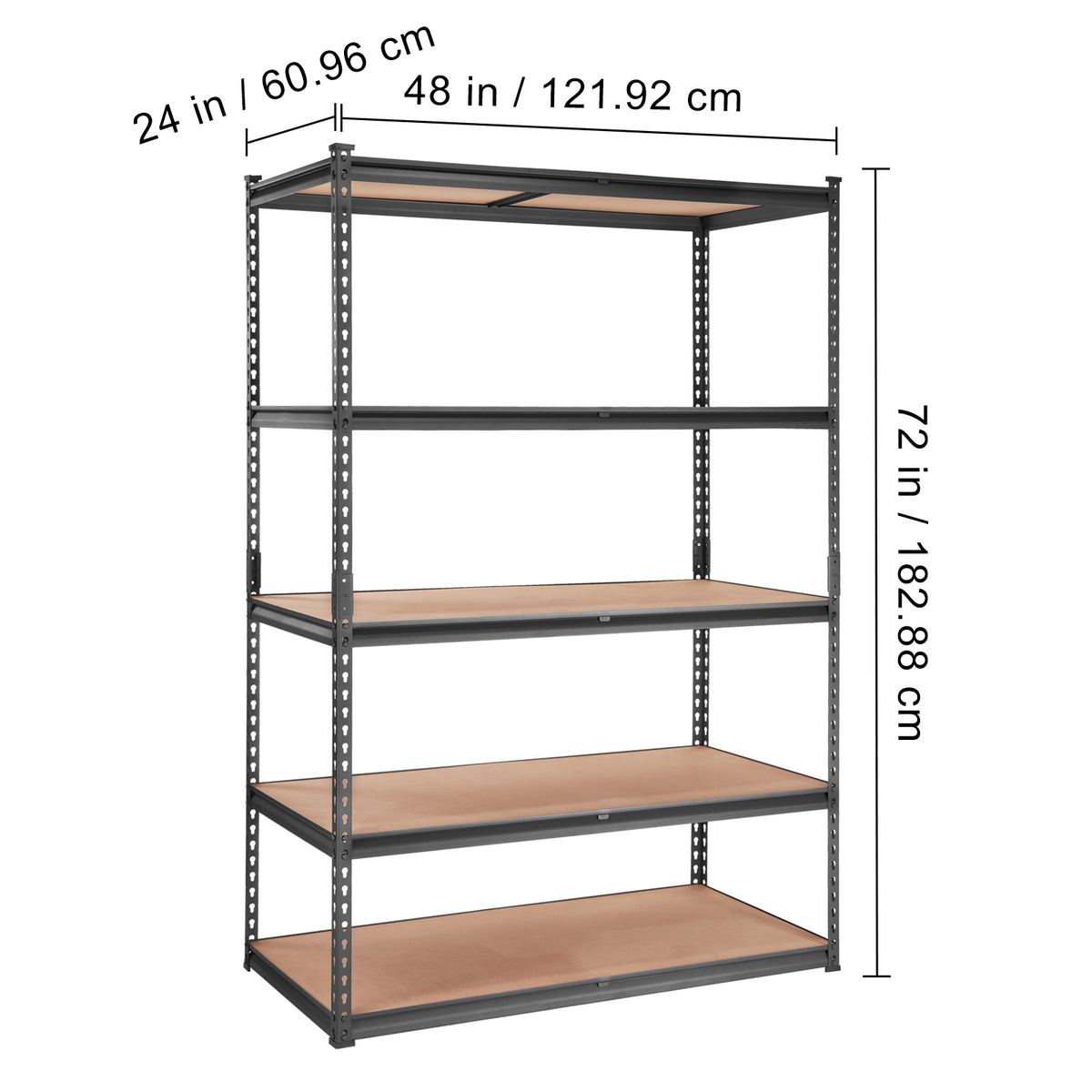 Heavy Duty 5-Tier Storage Shelving Unit - Black, 48"L x 24"W x 72"H