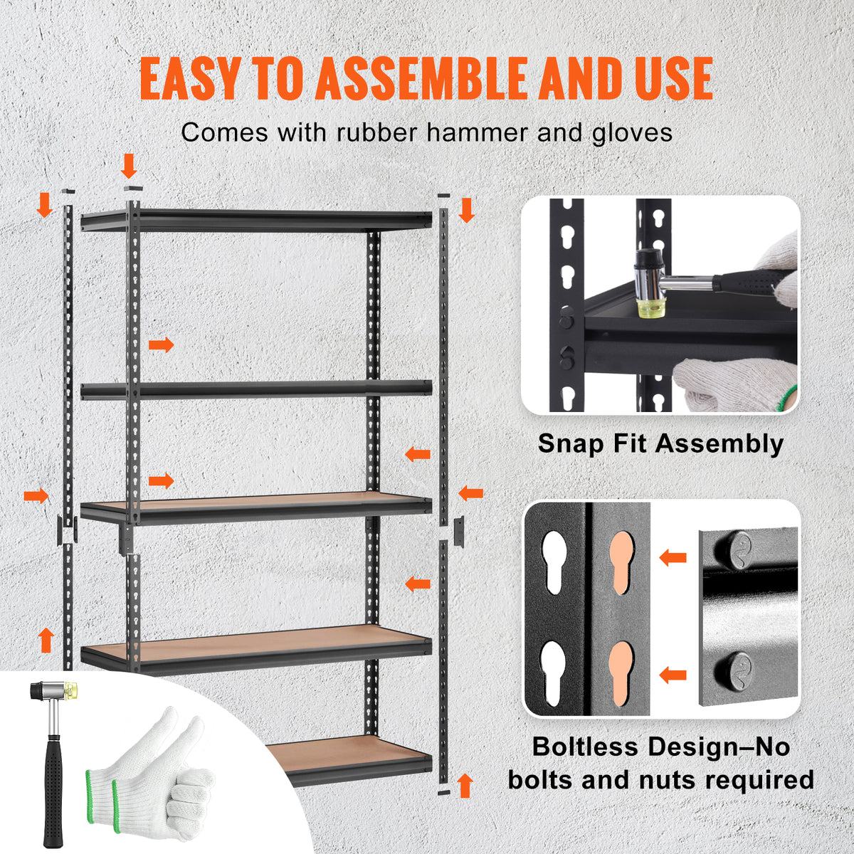 Heavy Duty 5-Tier Storage Shelving Unit - Black, 48"L x 24"W x 72"H