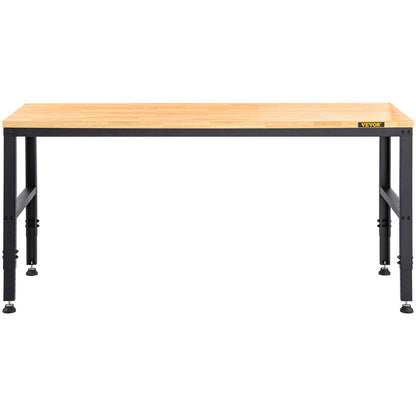 Workbench Adjustable Height, 48" L X 20" W X 38.1" H Garage Table w/ 28.3" - 38.1" Heights & 2000 LBS Load Capacity, with Power Outlets & Hardwood Top & Metal Frame & Foot Pads, for Office Home