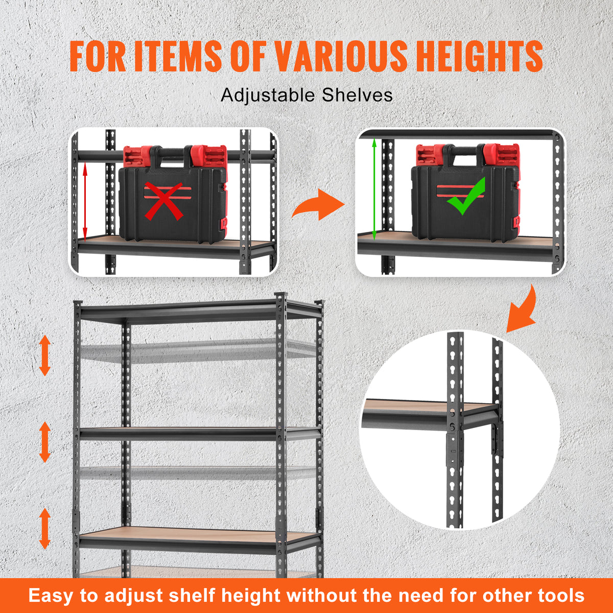 5-Tier Carbon Steel Garage Shelving Unit - 2000 lb Capacity