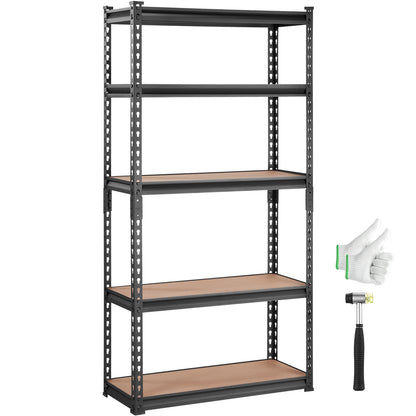Heavy Duty 5-Tier Storage Shelving Unit - Black, 30"L x 12"W x 60"H for Living Room