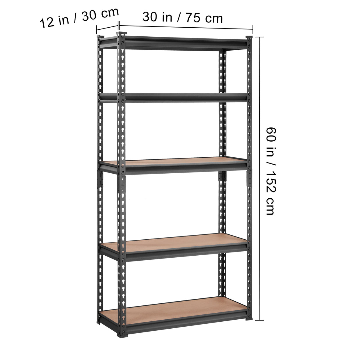 Heavy Duty 5-Tier Storage Shelving Unit - Black, 30"L x 12"W x 60"H for Living Room