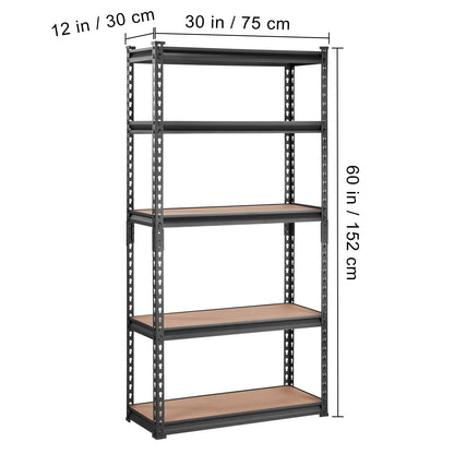Heavy Duty 5-Tier Storage Shelving Unit - Black, 30"L x 12"W x 60"H for Living Room