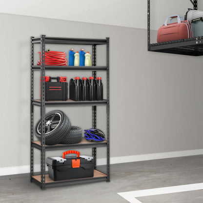 Heavy Duty 5-Tier Storage Shelving Unit - Black, 30"L x 12"W x 60"H for Living Room