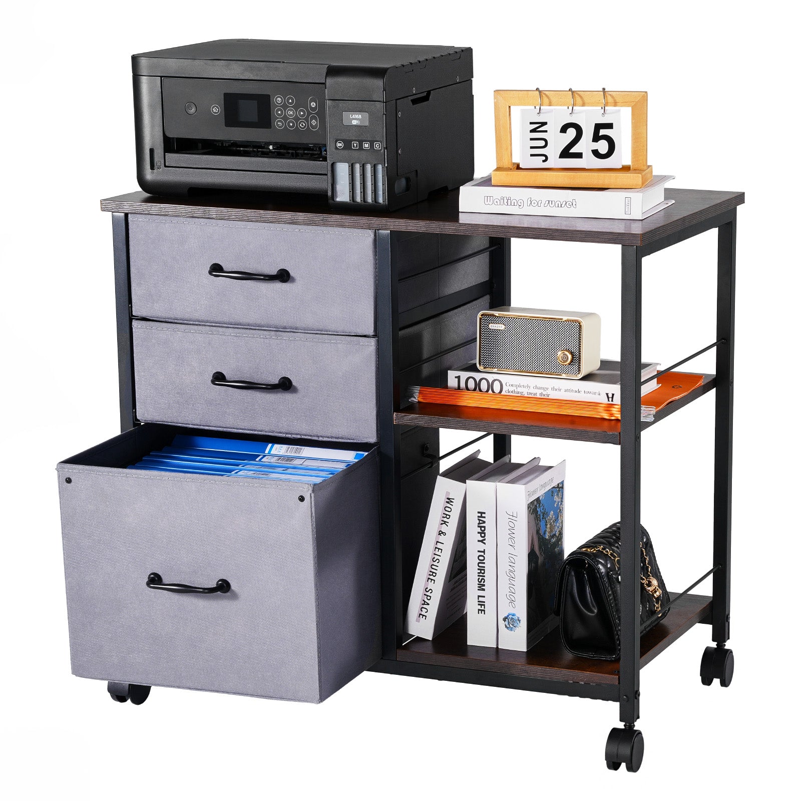 Multi-Functional File Cabinet with 3 Drawers & Shelves