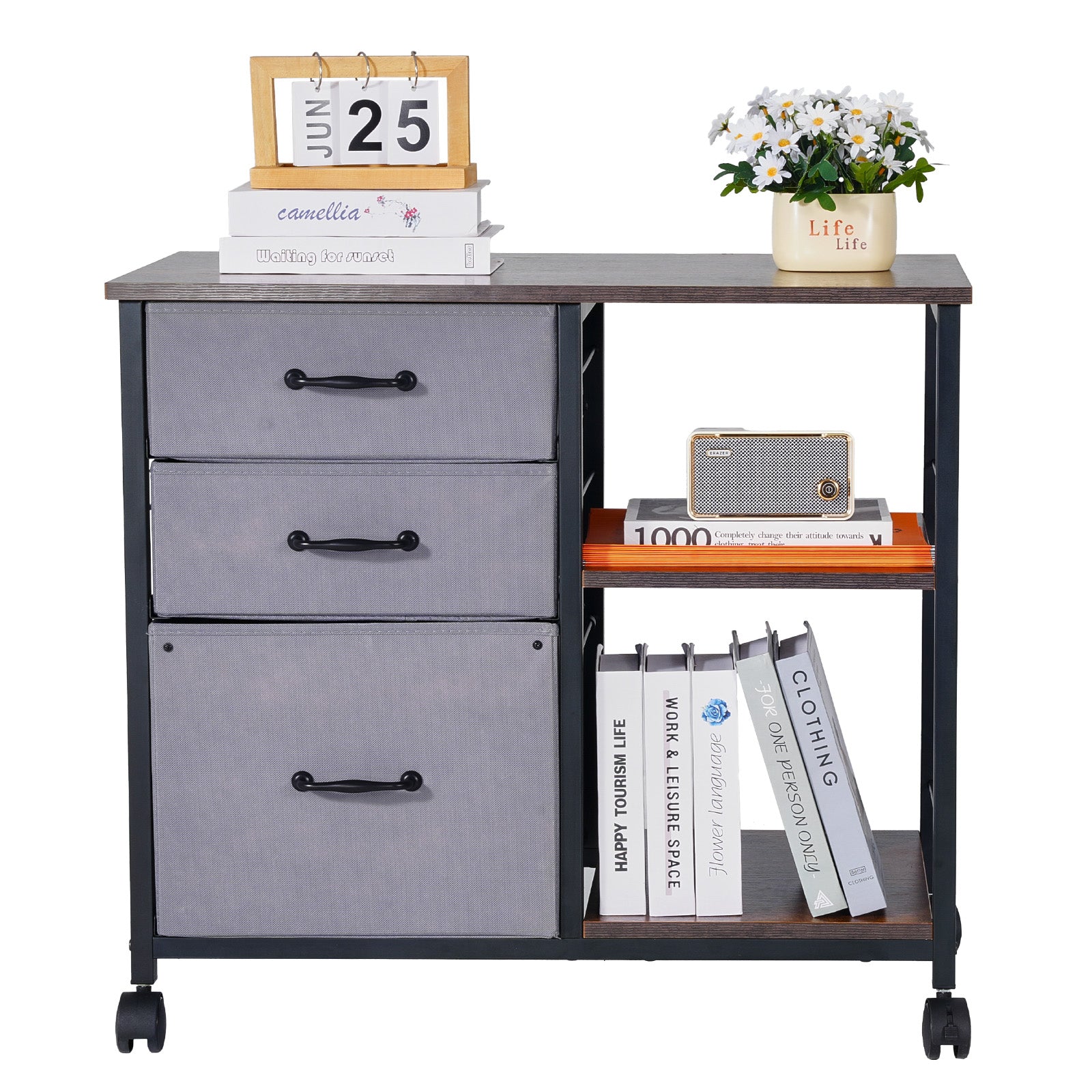 Multi-Functional File Cabinet with 3 Drawers & Shelves