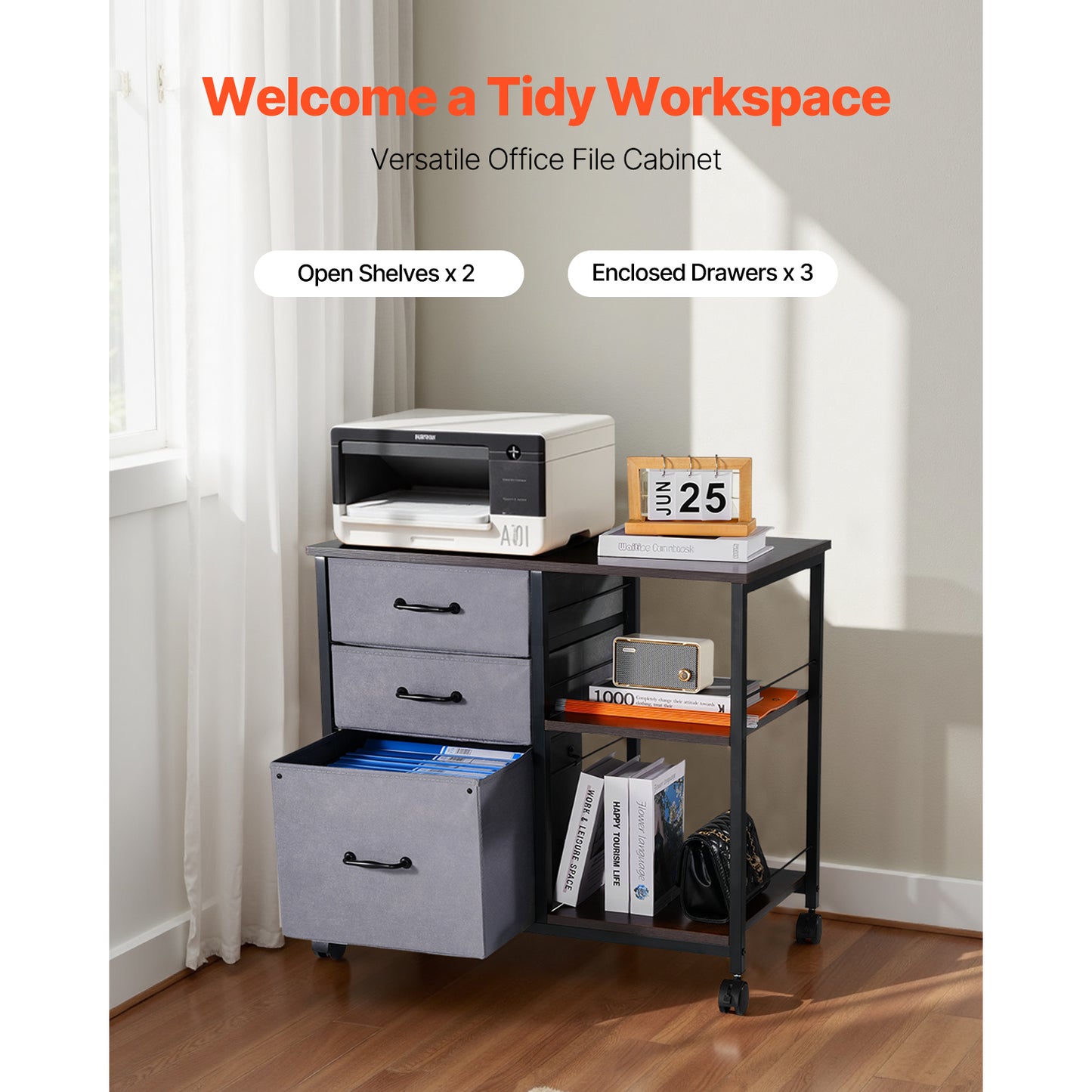 Multi-Functional File Cabinet with 3 Drawers & Shelves
