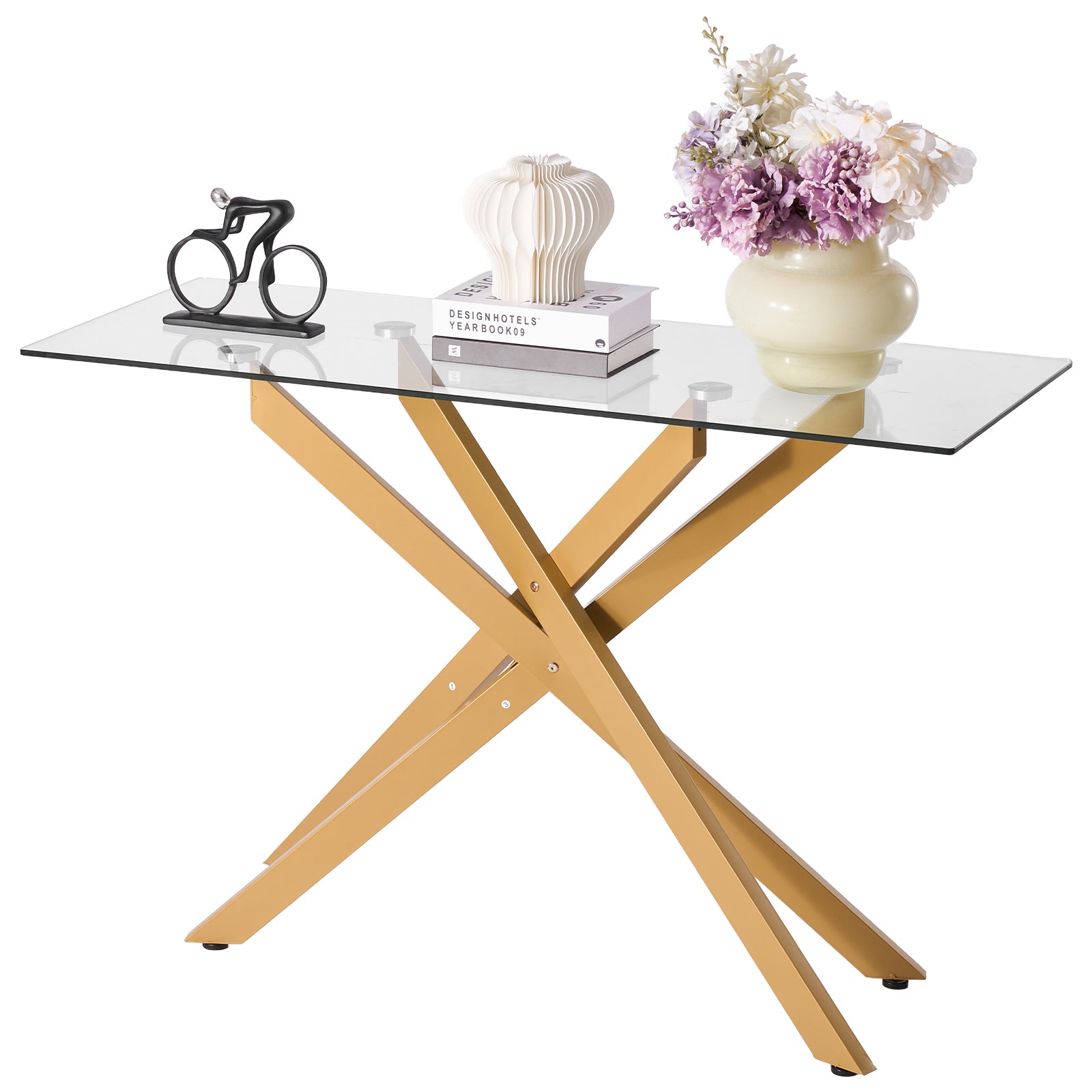 Gold Iron Console Table - Storage Side Table
