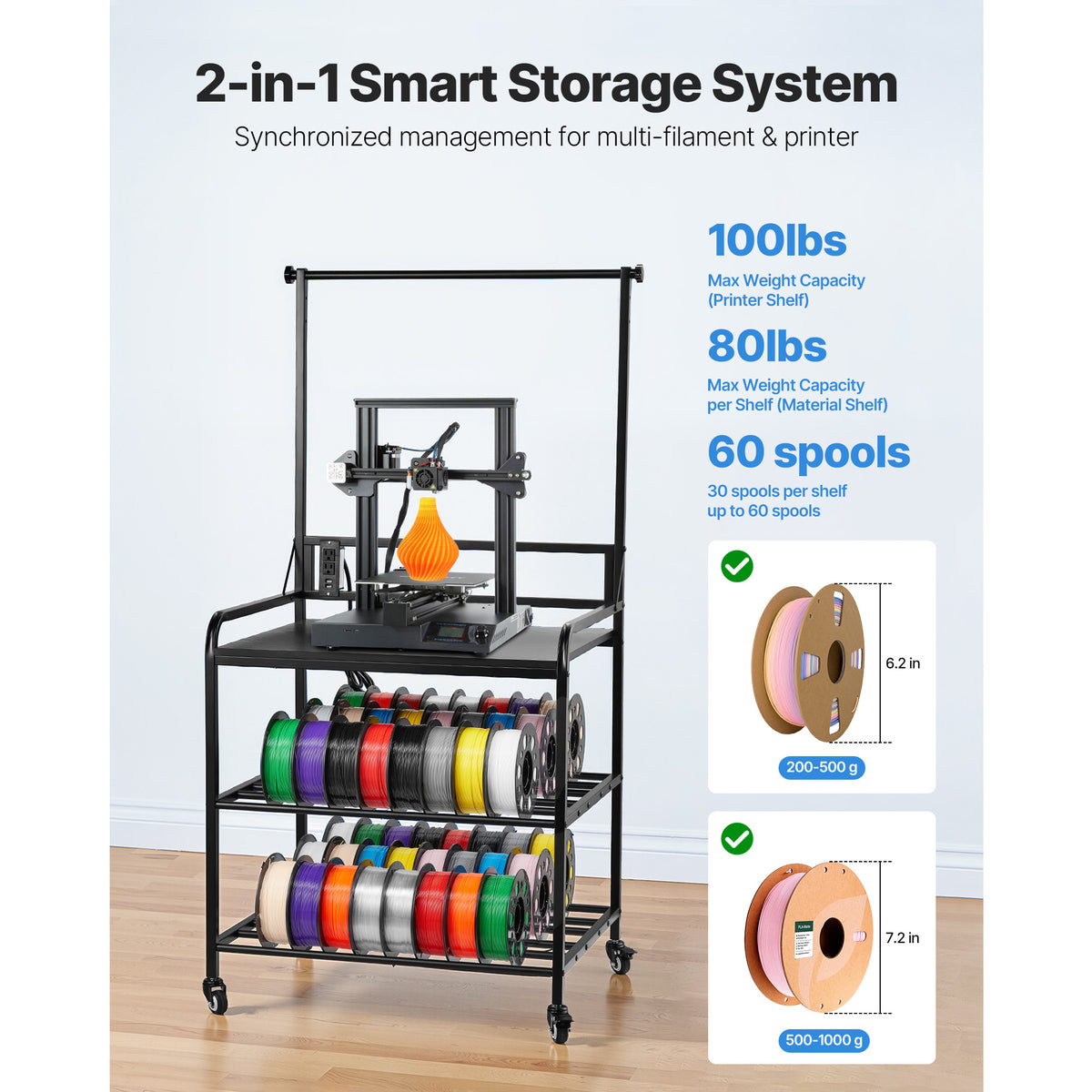 3D Printer Storage Rack - Carbon Steel 3 Tier Stand for Living Room