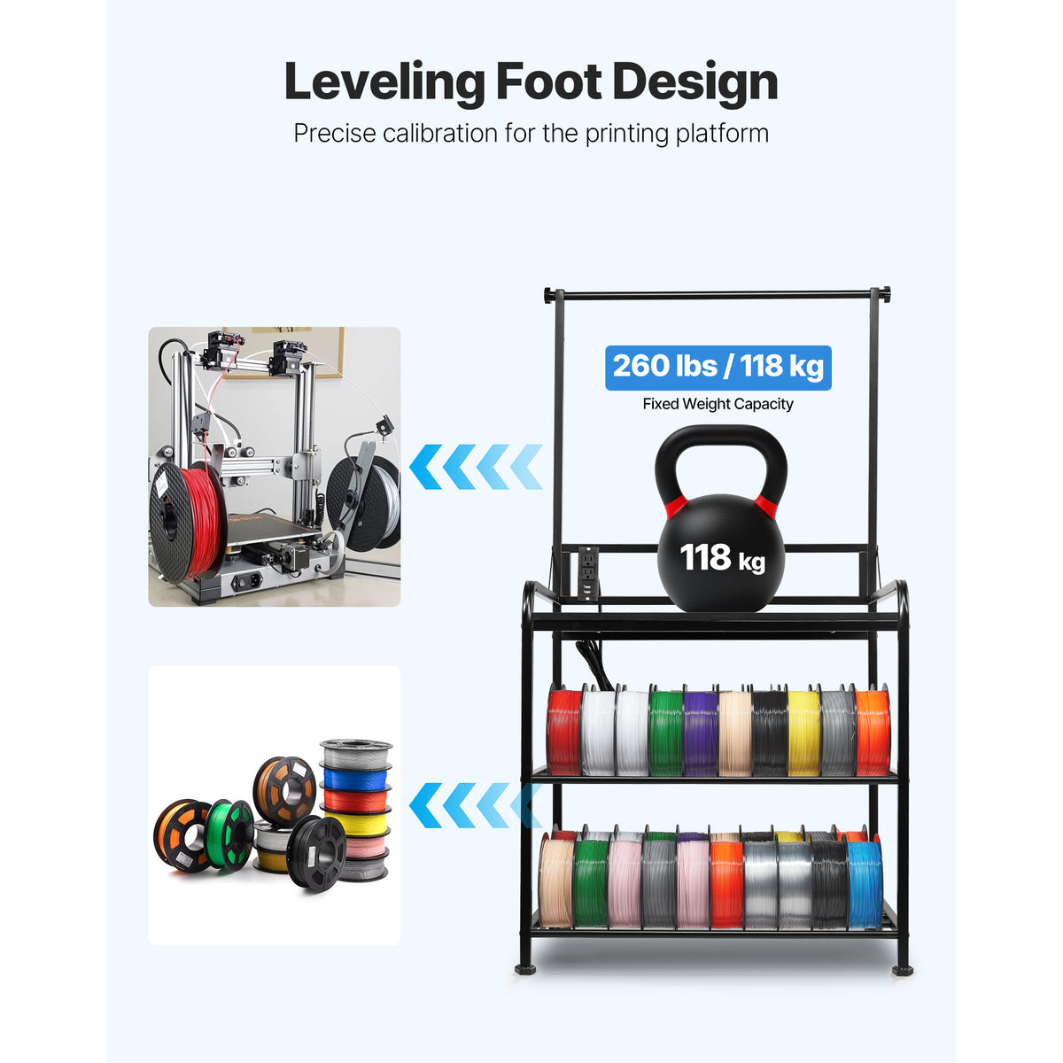 3D Printer Storage Rack - Carbon Steel 3 Tier Stand for Living Room