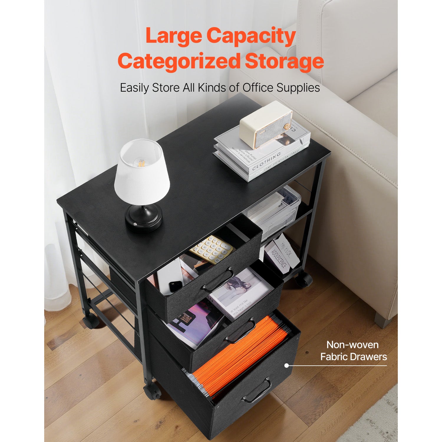 Black File Cabinet with 3 Drawers & Open Shelves - Office Storage