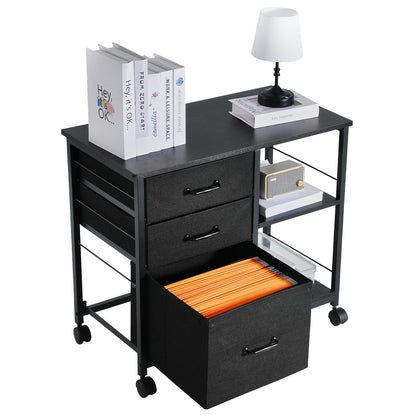 Black File Cabinet with 3 Drawers & Open Shelves - Office Storage