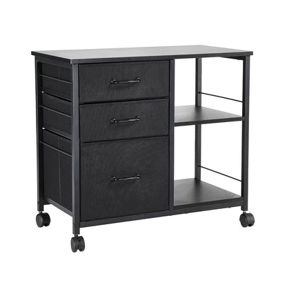 Black File Cabinet with 3 Drawers & Open Shelves - Office Storage