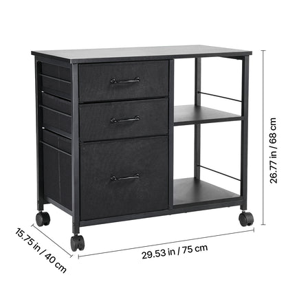 Black File Cabinet with 3 Drawers & Open Shelves - Office Storage