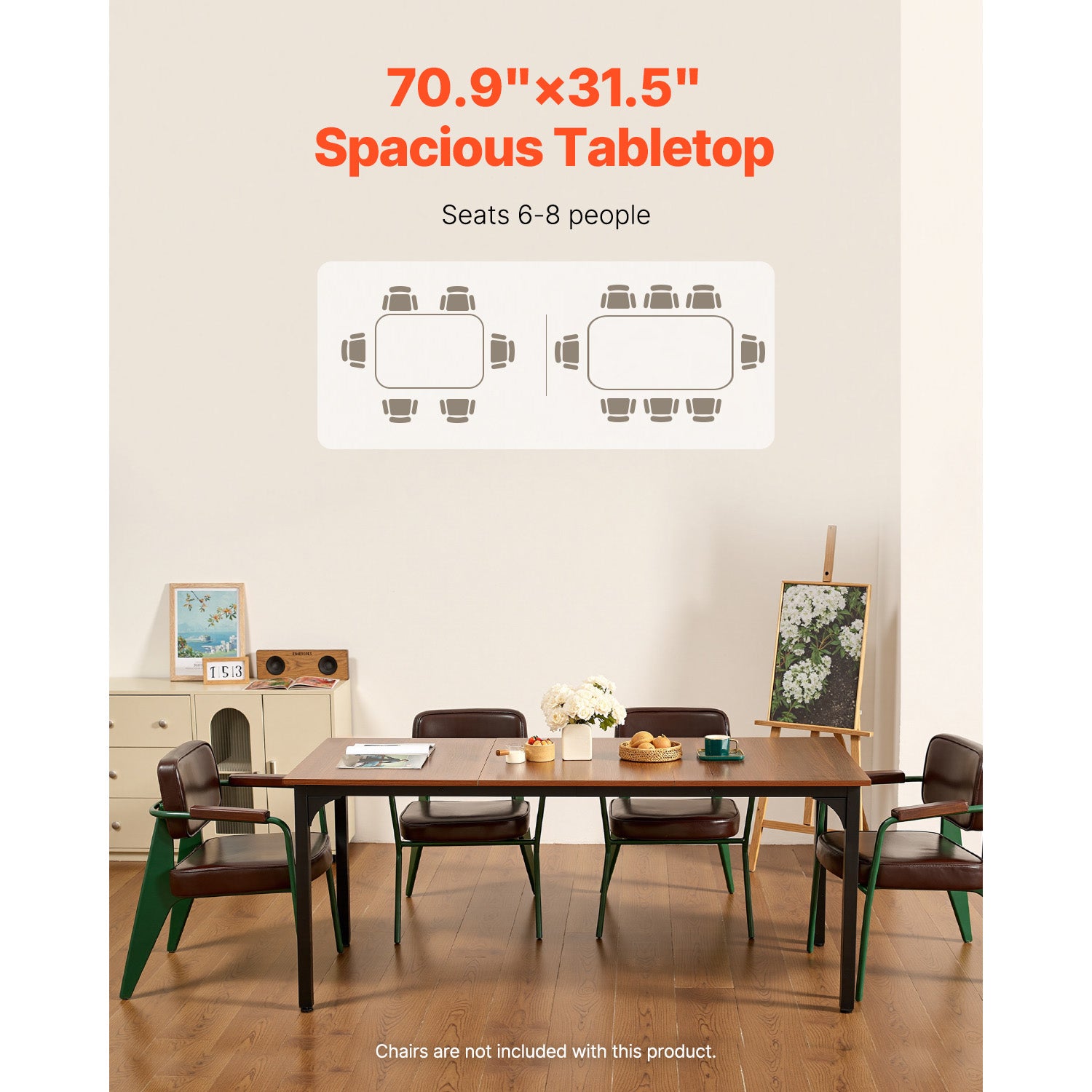 70.9" Rectangle Brown Dining Table - Seats 6-8