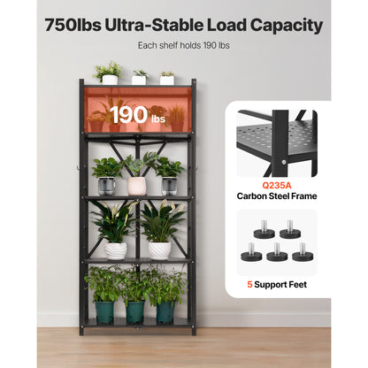 Folding Steel Shelf with Wheels for Mobile Storage and Display for Living Room
