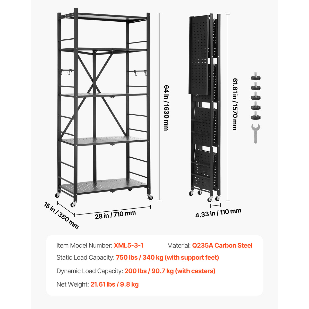 Folding Steel Shelf with Wheels for Mobile Storage and Display for Living Room