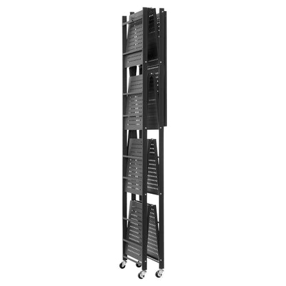 Folding Steel Shelf with Wheels for Mobile Storage and Display for Living Room