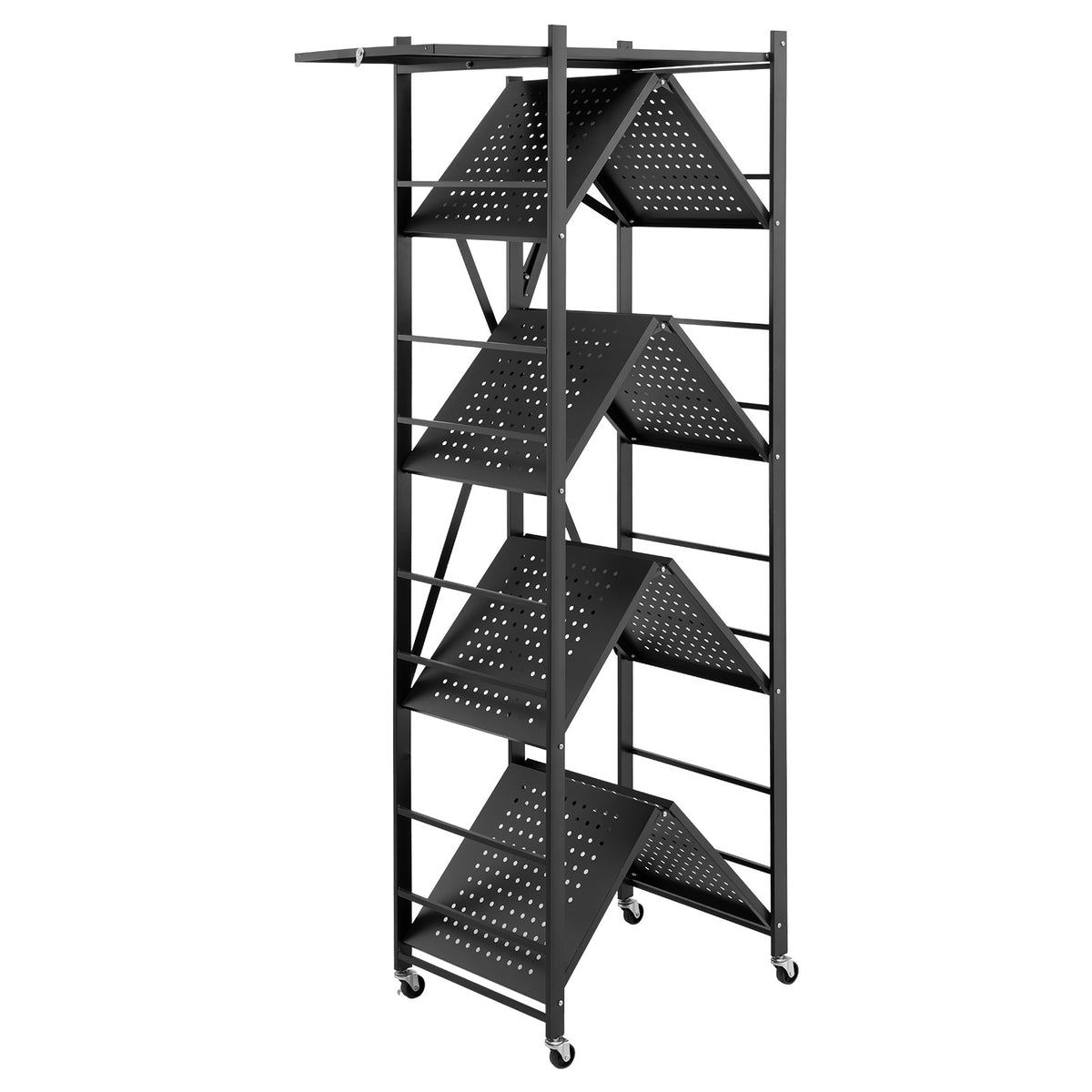 Folding Steel Shelf with Wheels for Mobile Storage and Display for Living Room