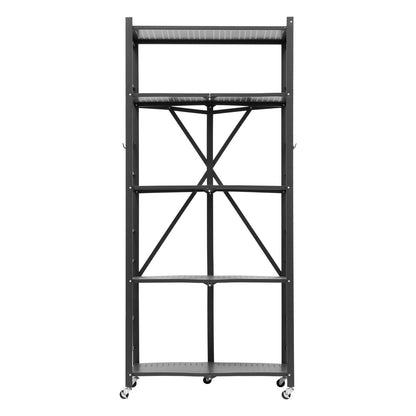 Folding Storage Shelf with Wheels 5-Tier Metal Shelving Unit Black