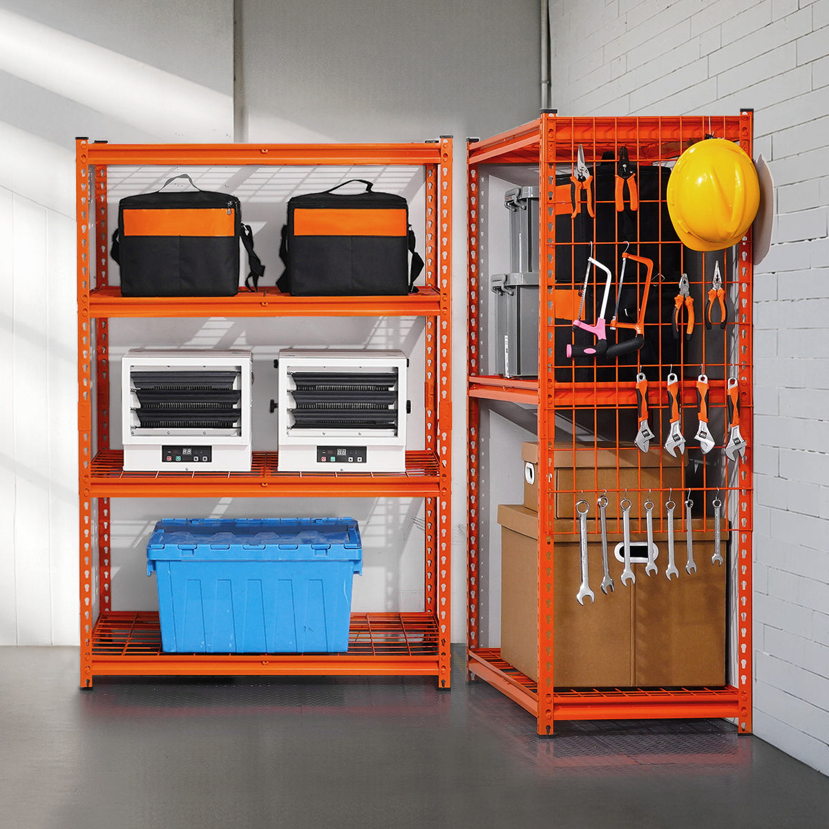 Heavy Duty Orange Steel Garage Shelving Units - 4 Tier Storage