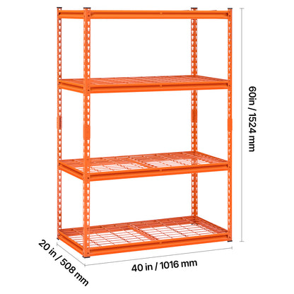 Heavy Duty Orange Steel Garage Shelving Units - 4 Tier Storage