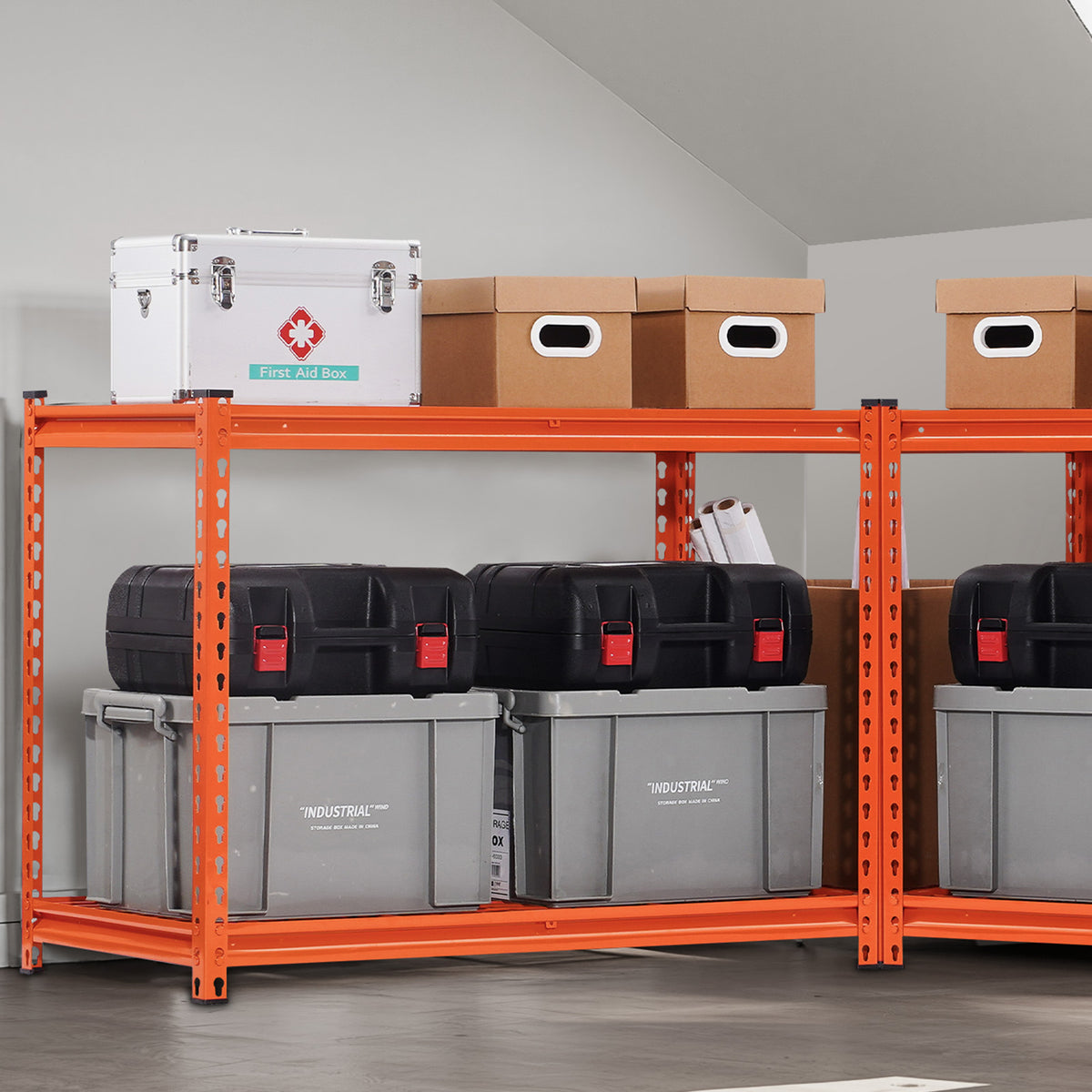 Heavy Duty Orange Steel Garage Shelving Units - 4 Tier Storage