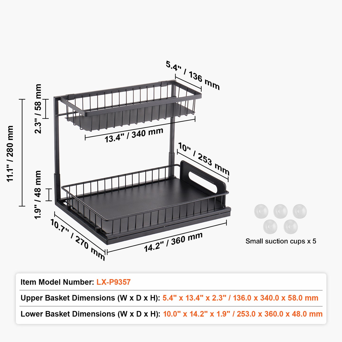 Black Iron Pull Out Cabinet Organizer - 2 Tier Storage for Living Room