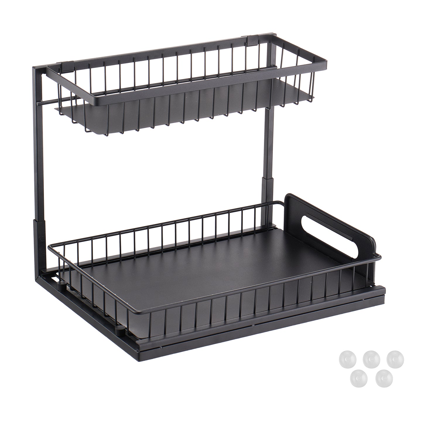 Black Iron Pull Out Cabinet Organizer - 2 Tier Storage for Living Room