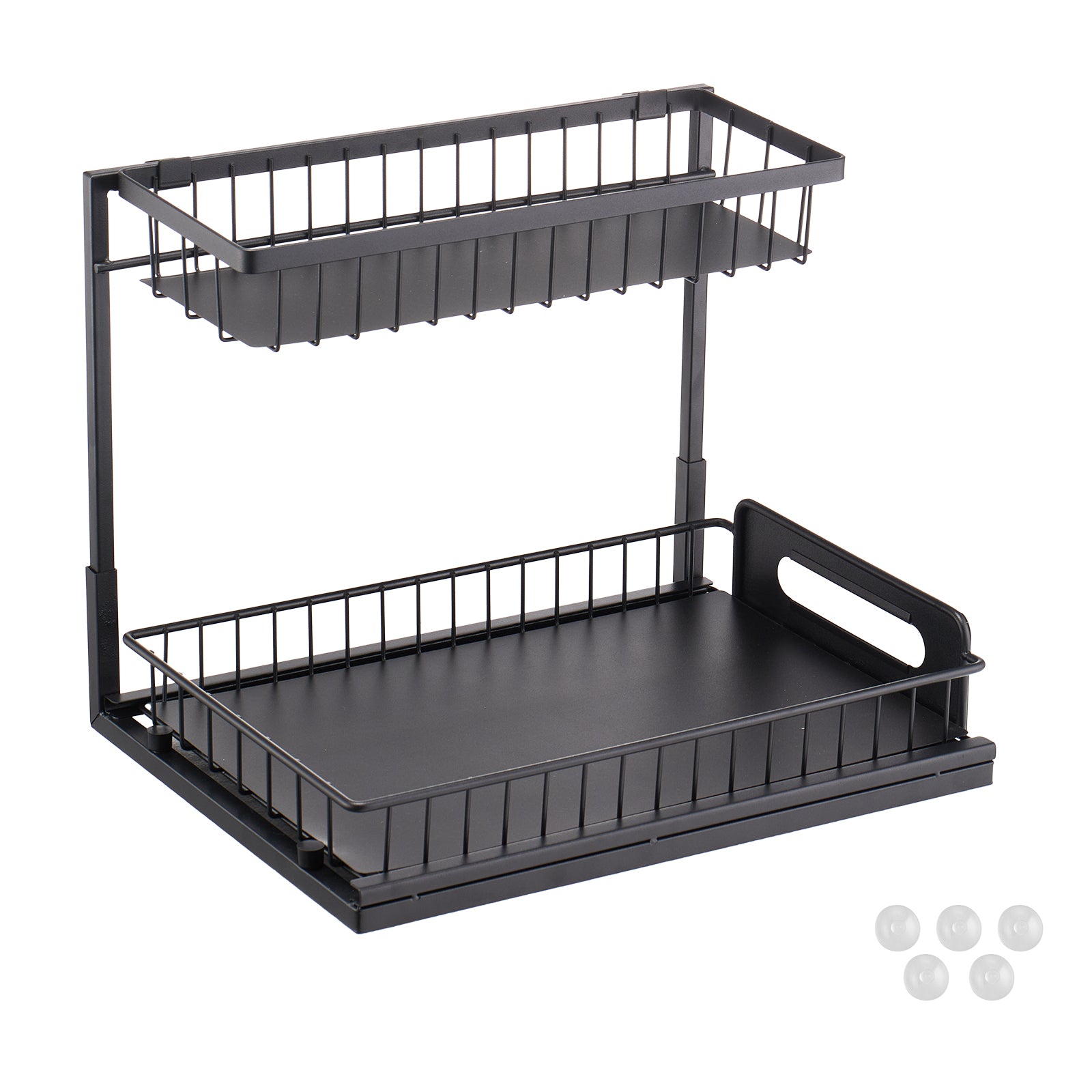 Black Iron Pull Out Cabinet Organizer - 2 Tier Storage for Living Room