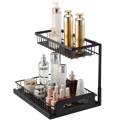 2-Tier 10.7"W x 14.2"D Pull Out Cabinet Under Sink Organizer 10.7"x14.2" Drawer Basket, 12.5"Wx15.5"Dx13"H Install Size for Cabinet