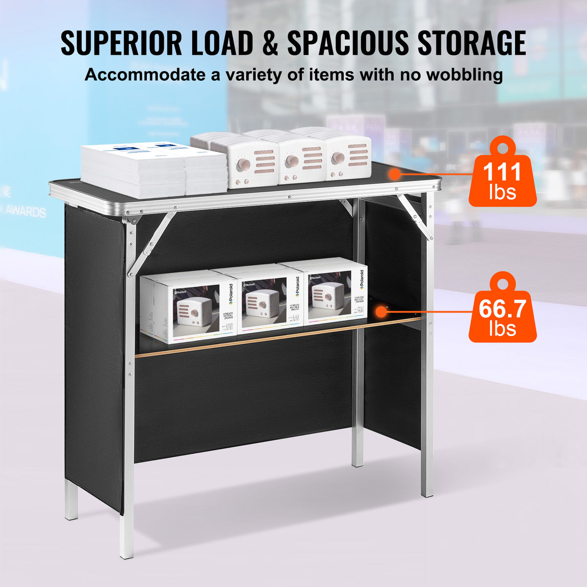 Portable Folding Trade Show Table - Black Aluminum