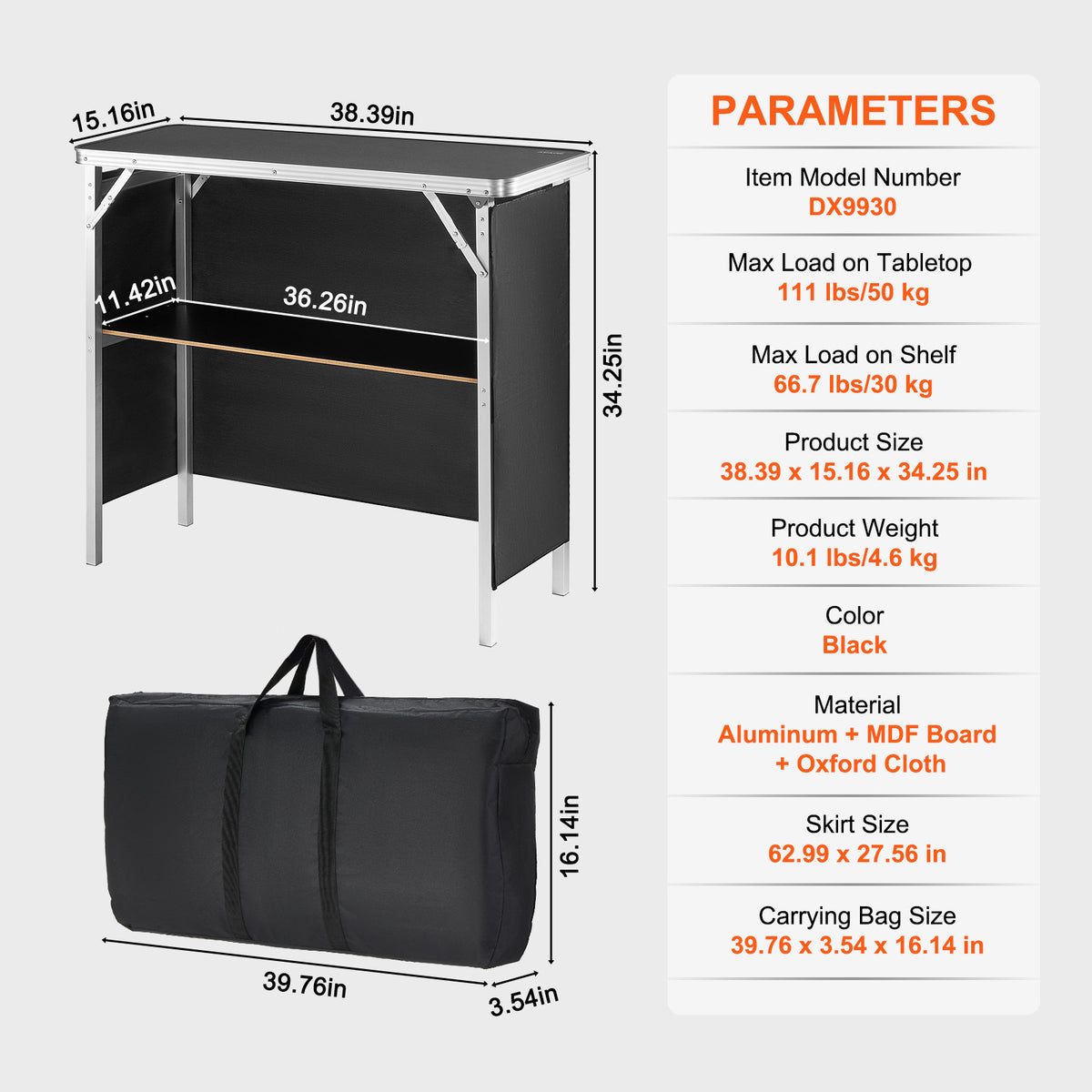 Portable Folding Trade Show Table - Black Aluminum