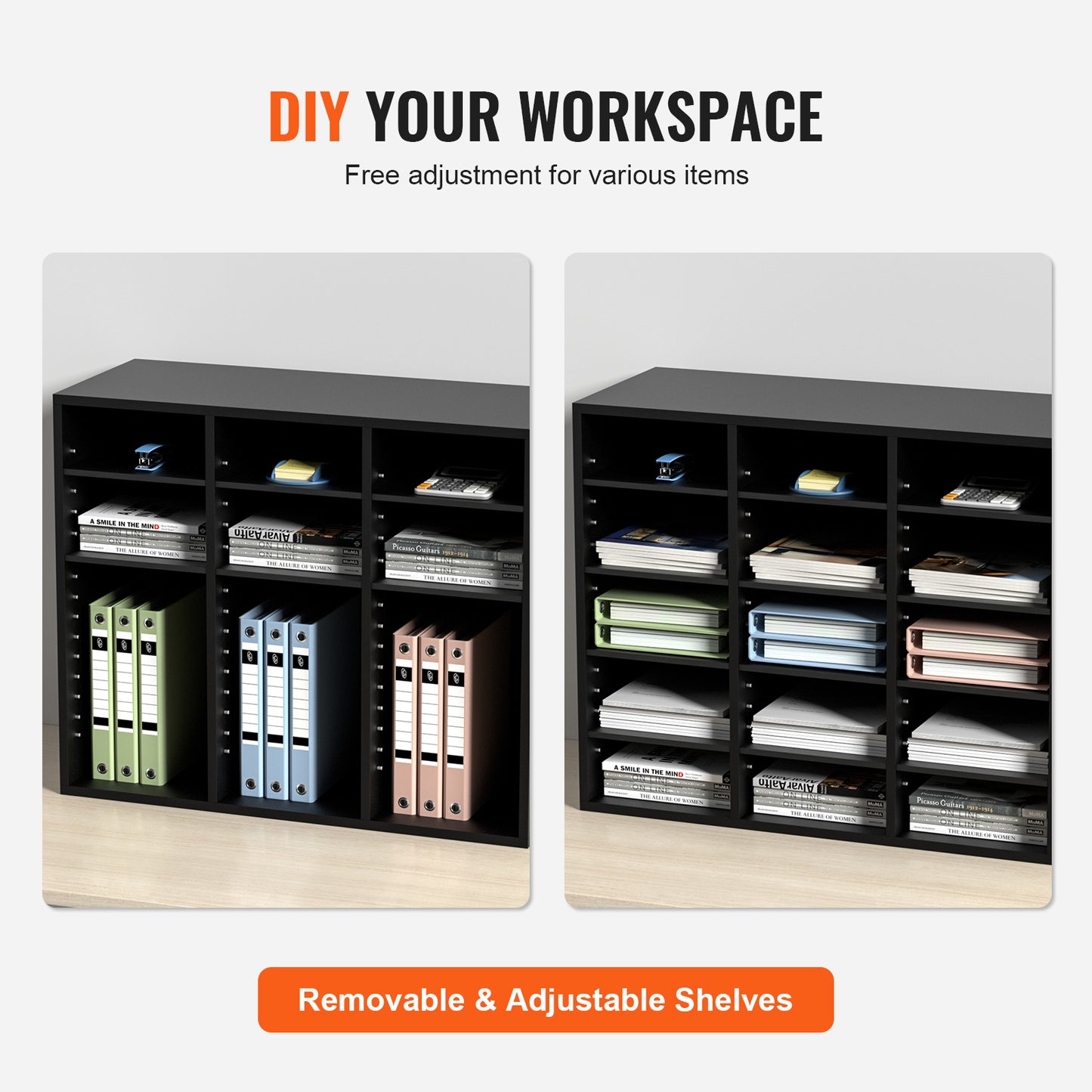 24 Compartment Black Wood File Sorter Organizer