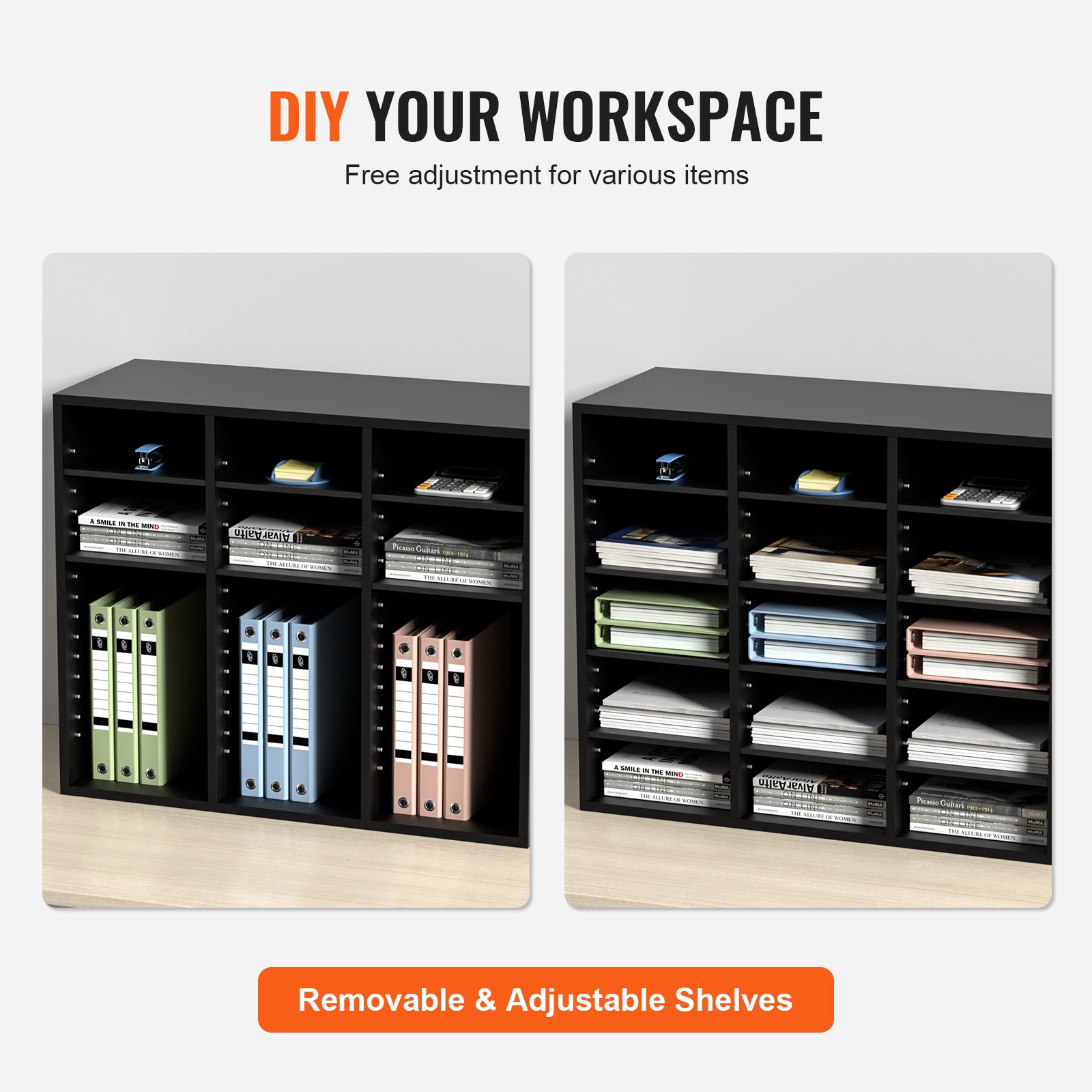 24 Compartment Black Wood File Sorter Organizer