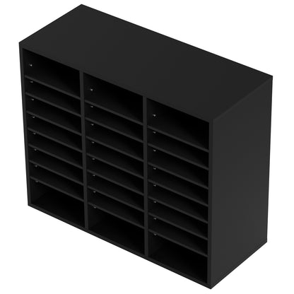24 Compartment Black Wood File Sorter Organizer