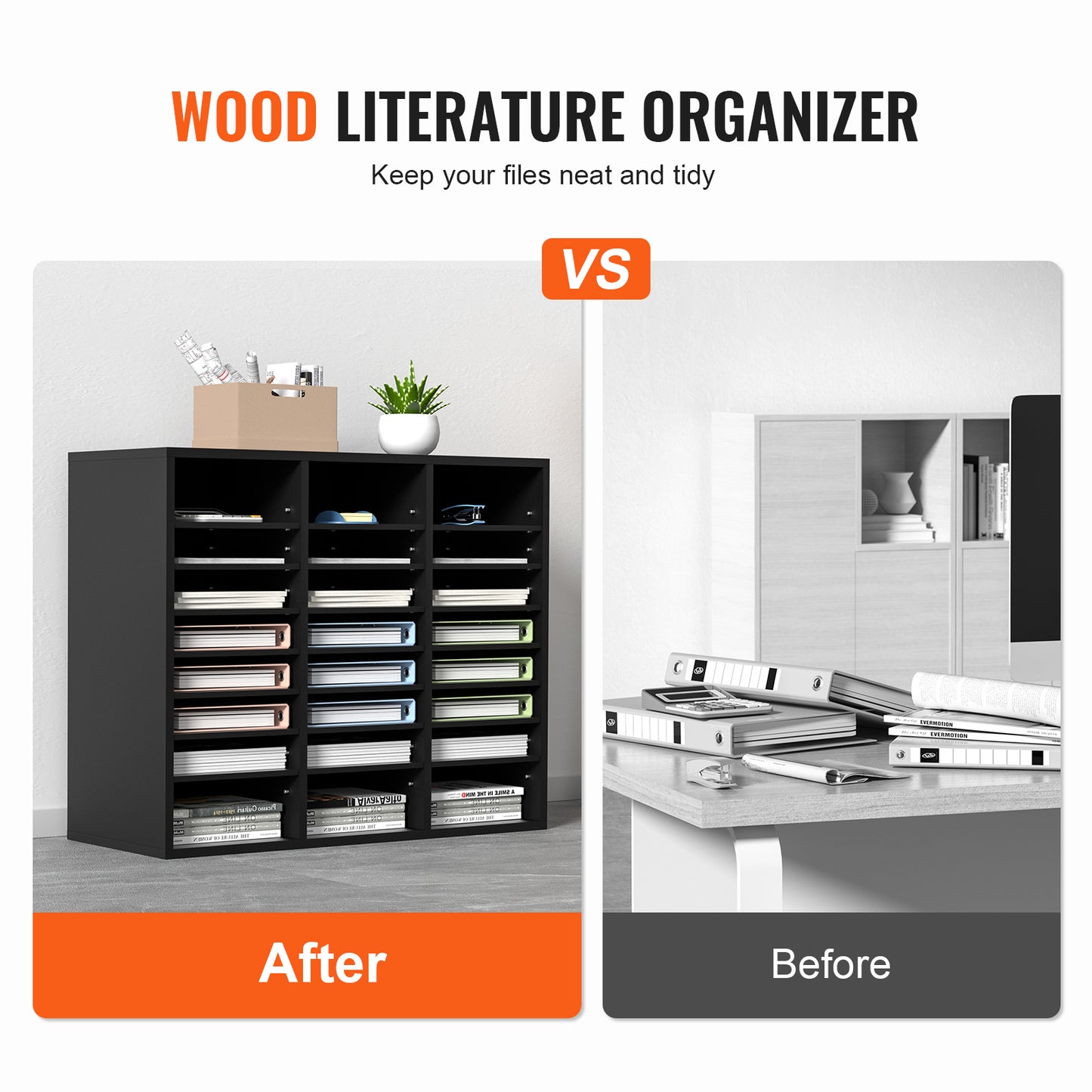 24 Compartment Black Wood File Sorter Organizer