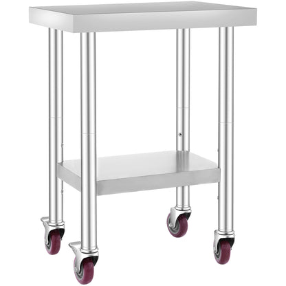 24x18x34 Inch Stainless Steel Work Table 3-Stage Adjustable Shelf with 4 Wheels Heavy Duty Commercial Food Prep Worktable with Brake for Kitchen Prep Work