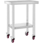 24x18x34 Inch Stainless Steel Work Table 3-Stage Adjustable Shelf with 4 Wheels Heavy Duty Commercial Food Prep Worktable with Brake for Kitchen Prep Work