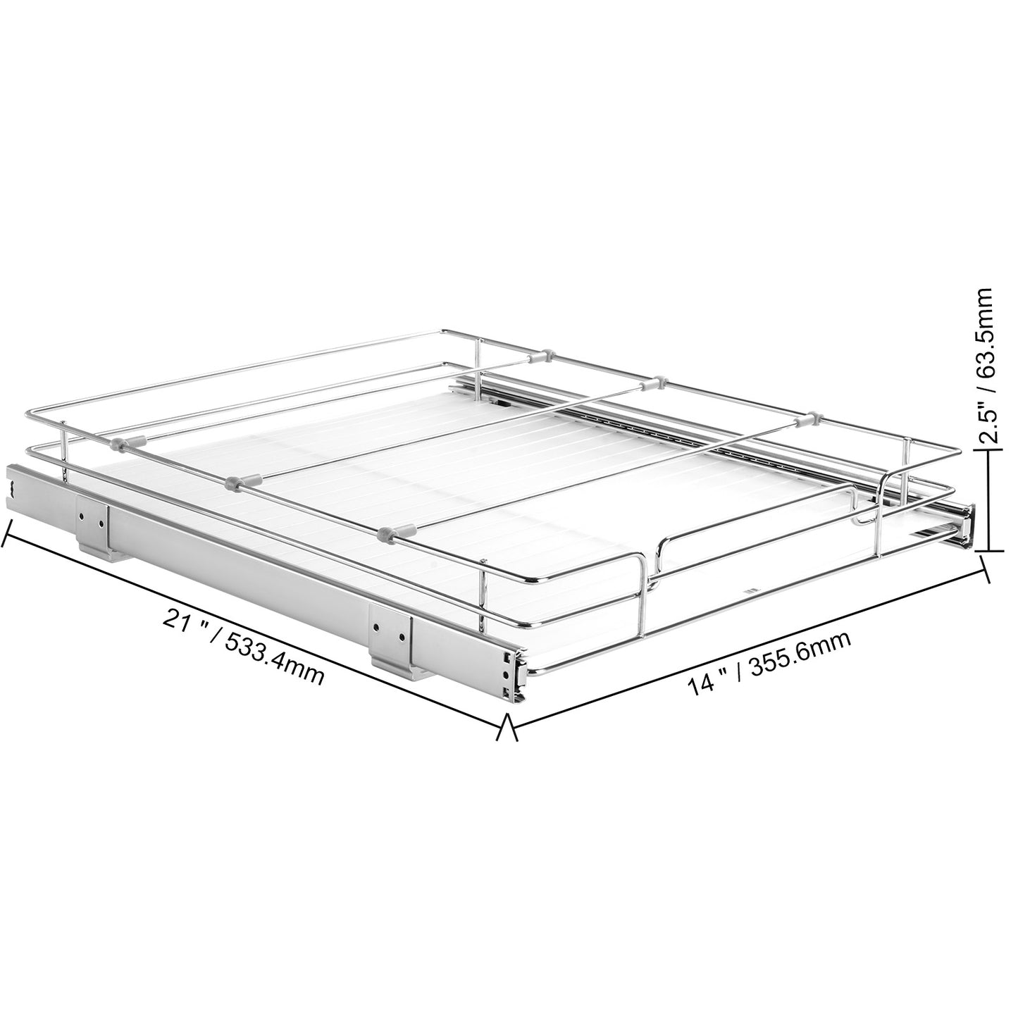 Silver Metal Pull Out Cabinet Organizer Shelf - 14" x 21" for Living Room