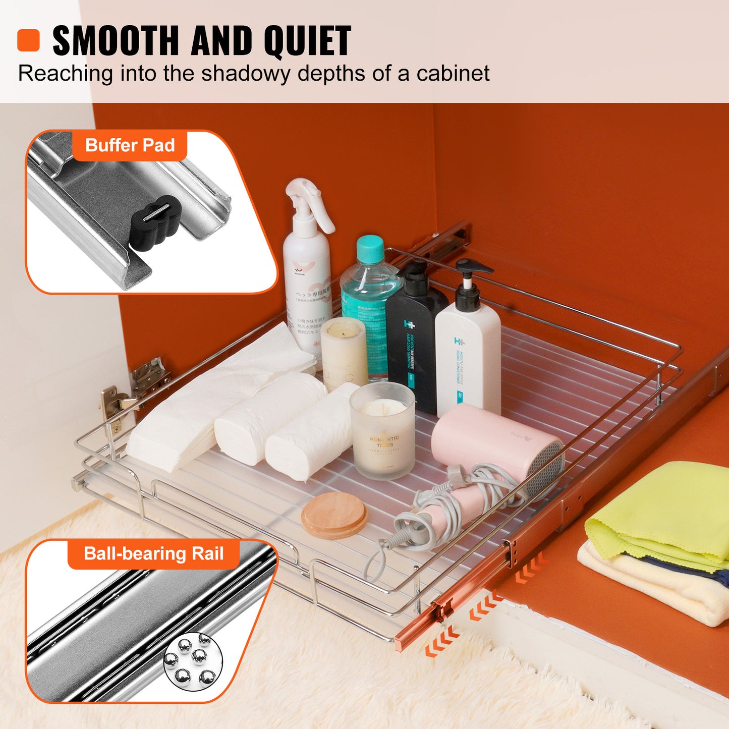 Silver Metal Pull Out Cabinet Organizer Shelf - 14" x 21" for Living Room