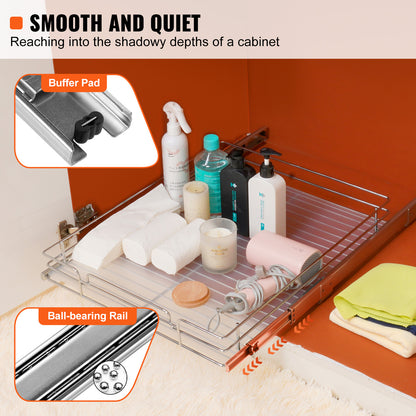 Silver Metal Pull Out Cabinet Organizer Shelf - 14" x 21" for Living Room