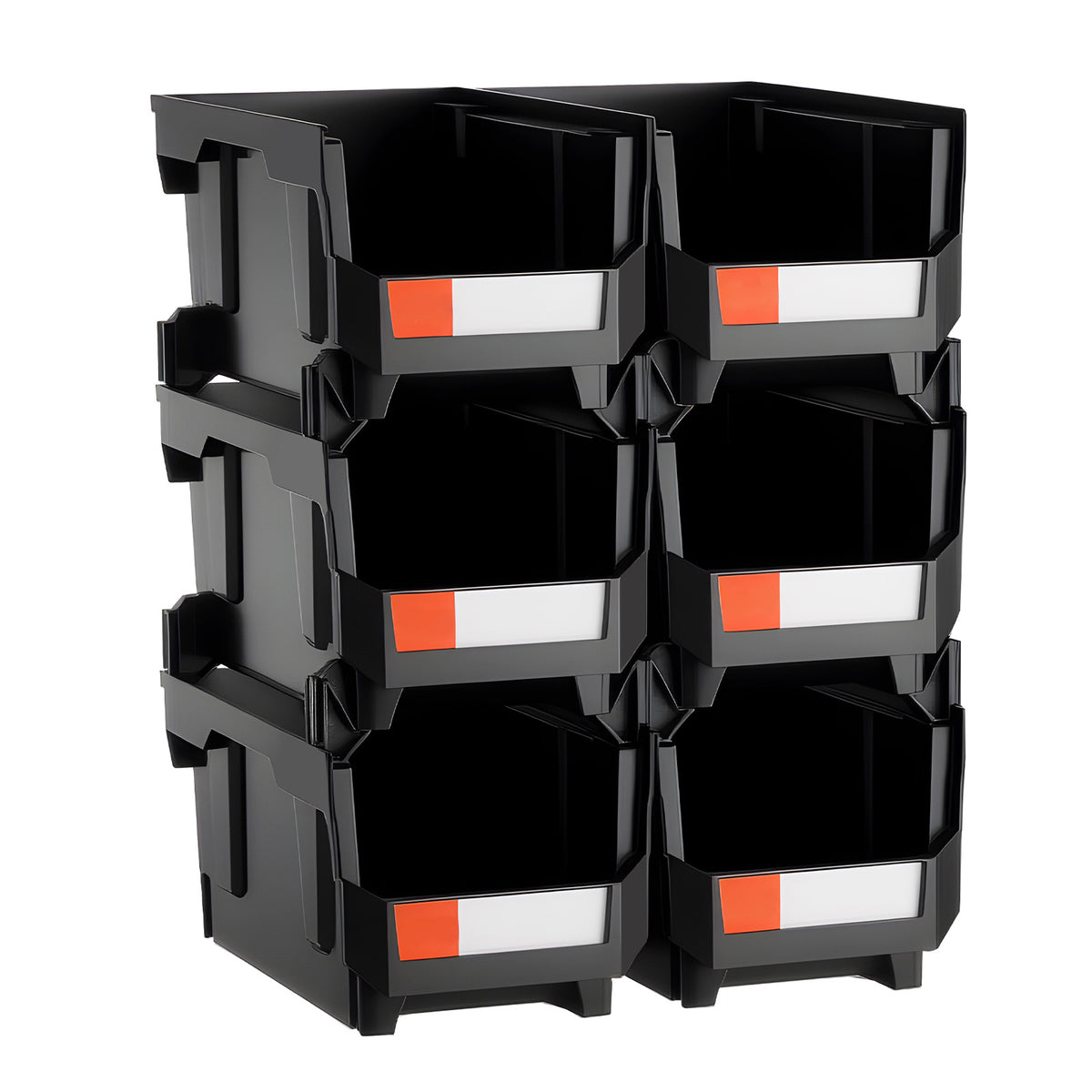 6 Pack Stackable Storage Bins - Black Polypropylene for Living Room