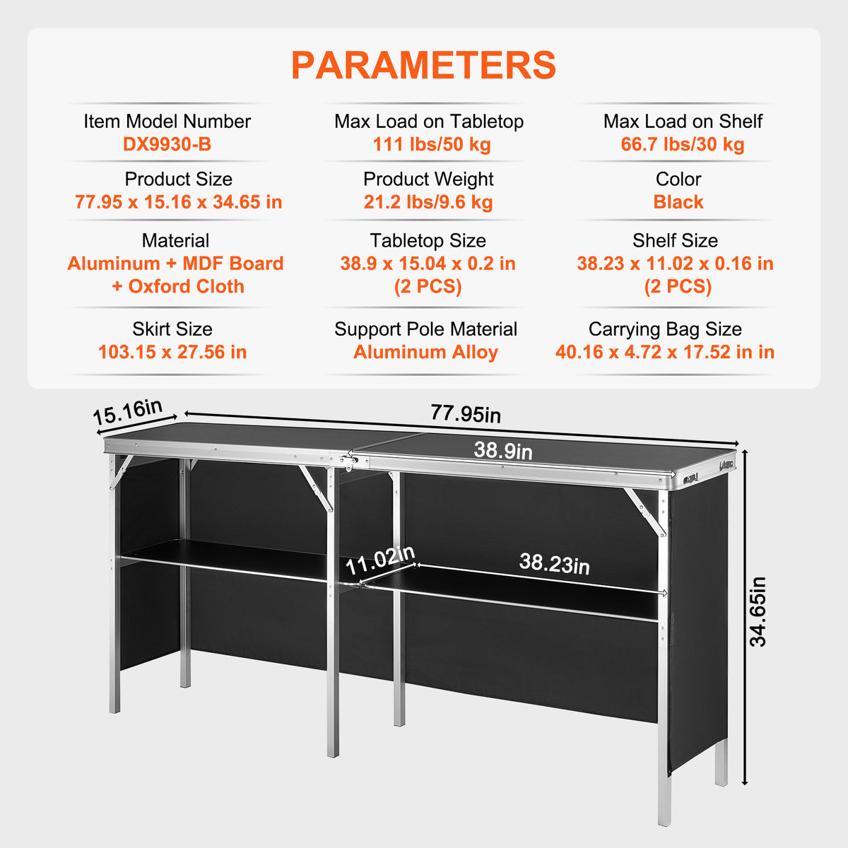 Black Aluminum Folding Trade Show Table - 77.95" Long