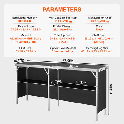Black Aluminum Folding Trade Show Table - 77.95" Long