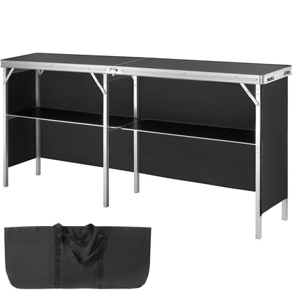 Extra Long Folding Portable Bar Table - Tradeshow Podium Table for Indoor, Outdoor, Party, Picnic, Exhibition, Includes Carrying Case, Storage Shelf and  Black Skirt, 77.95" x 15.16" x 34.65"