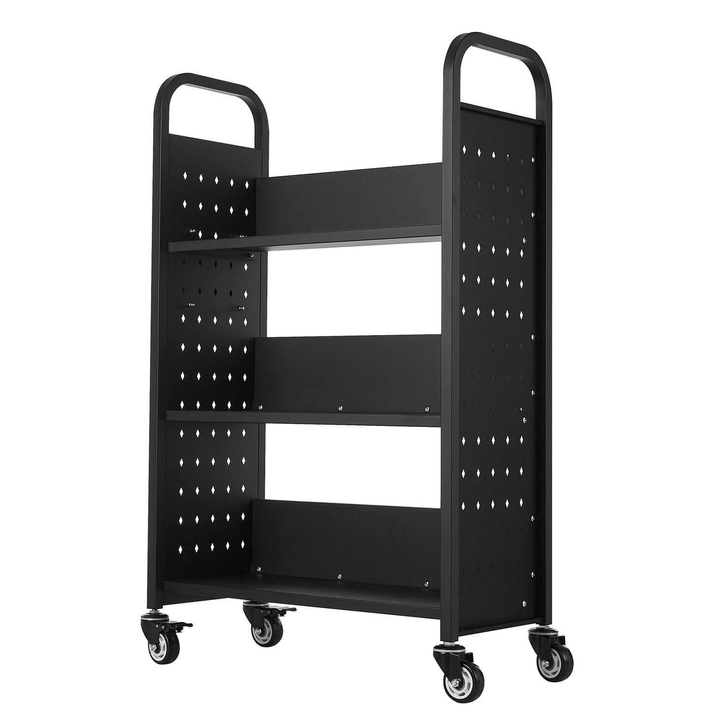 Large 3-Tier Rolling Book Cart - Black Carbon Steel for Living Room