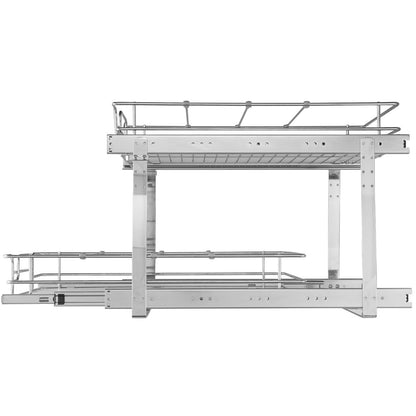 Silver Metal 2-Tier Pull Out Cabinet Organizer for Living Room