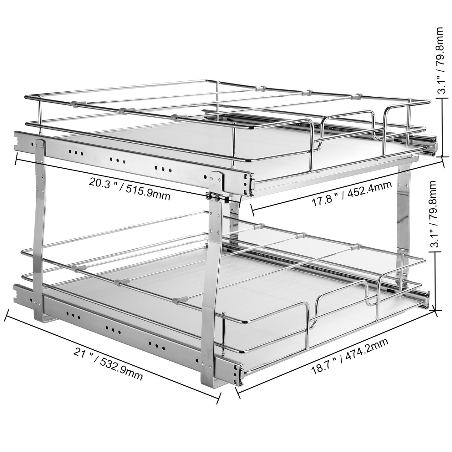 Silver Metal 2-Tier Pull Out Cabinet Organizer for Living Room