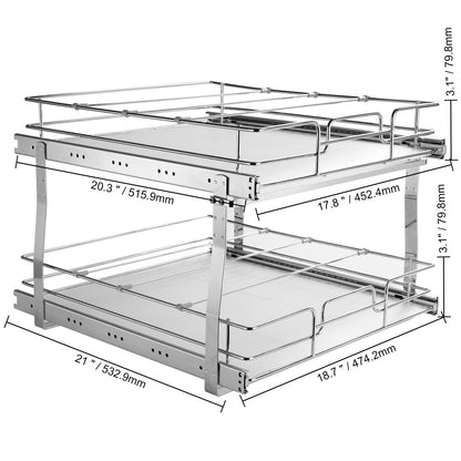 Silver Metal 2-Tier Pull Out Cabinet Organizer for Living Room